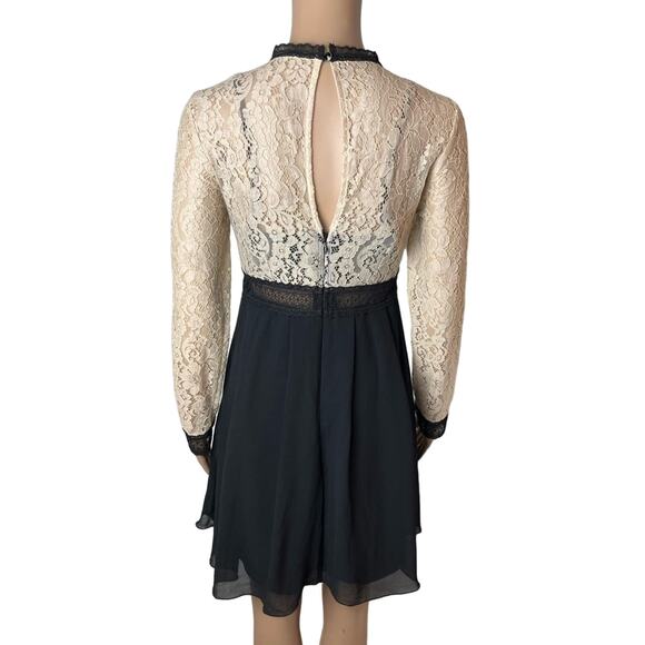 Little Mistress All Over Lace Top Long Sleeve Chiffon Semi Sheer Dress - Picture 3 of 12